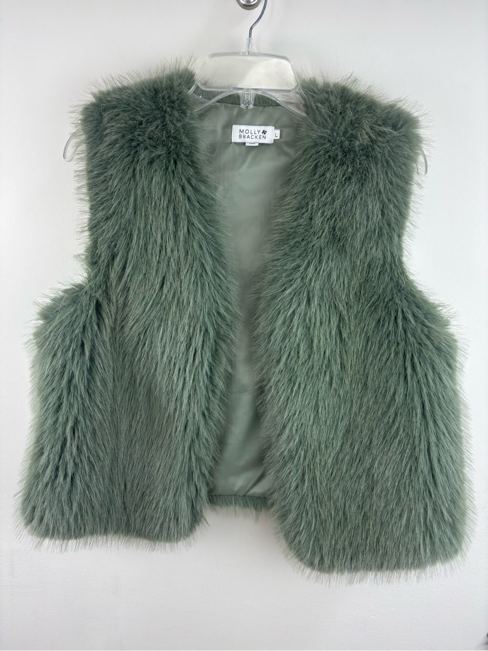 Molly Bracken faux fur vest in sage green size large